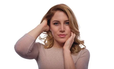 Attractive blonde posing on a white background. Stock Photos