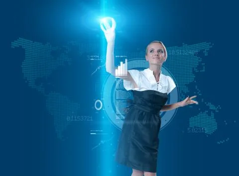 Attractive blonde touching the button in virtual future interface Stock Illustration