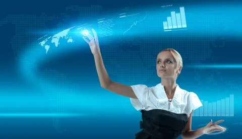 Attractive blonde using technologies of the future Stock Illustration