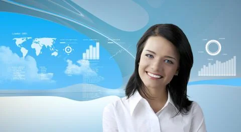 Attractive brunette on future background Illustrazione stock