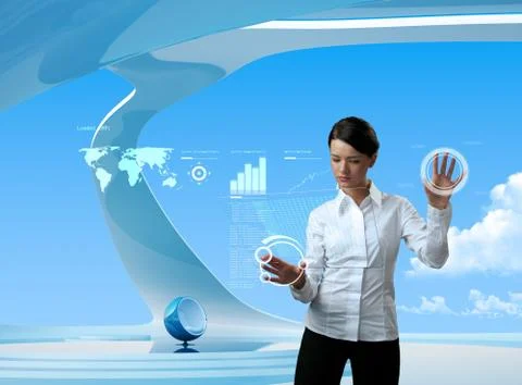 Attractive brunette on future background Stock Illustration