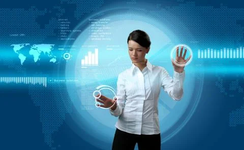 Attractive brunette navigating futuristic interface Stock Illustration
