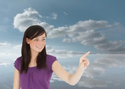 Attractive brunette pointing something with her finger Stock Illustration