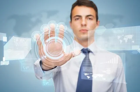 Attractive buisnessman working with virtual screen Stock Illustration