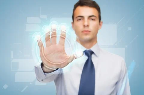 Attractive buisnessman working with virtual screen Stock Illustration
