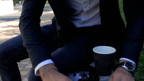 Attractive businessman with a beard is typing on a keyboard. freelance concept Stock Footage 113923231