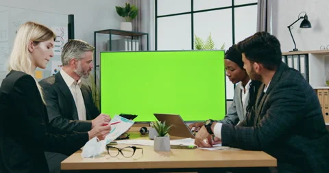 Attractive confident successful experienced multiracial male and female business Stock Footage 160984001