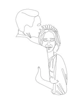 Attractive continuous line art drawing of romantic couple in love. Man and women Stock Illustration