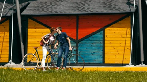 Attractive couple rest with bicycles Stock Footage 63359161