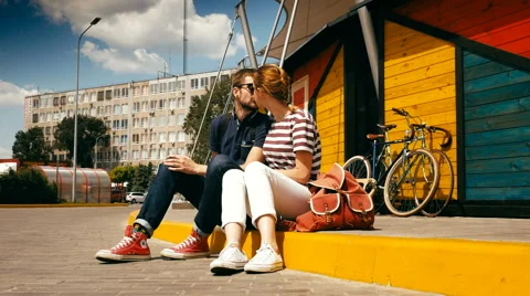 Attractive couple rest with bicycles Stock Footage 63366460
