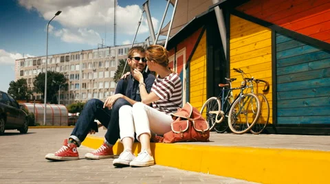Attractive couple rest with bicycles Stock Footage 63367142