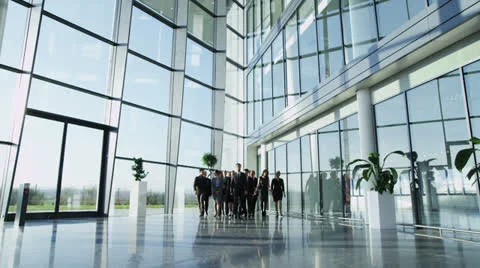 Attractive diverse business team in a light modern office building Stock Footage