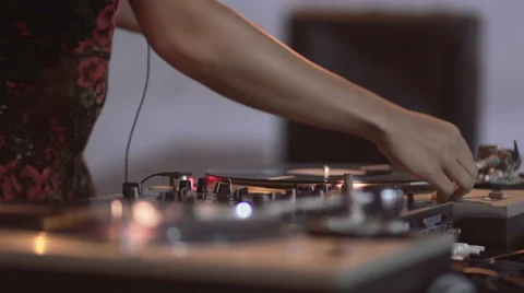 Attractive DJ Spinning Video stock 62656211