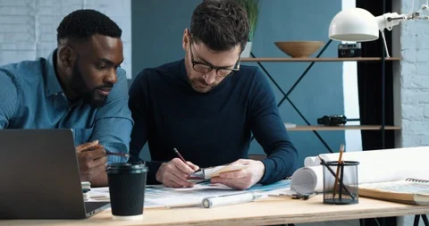 Attractive Engineer Architect choosing with Interiors Designer Color on Pallete Stock Footage 126234653