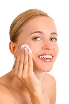 Attractive girl applying face pack Foto stock