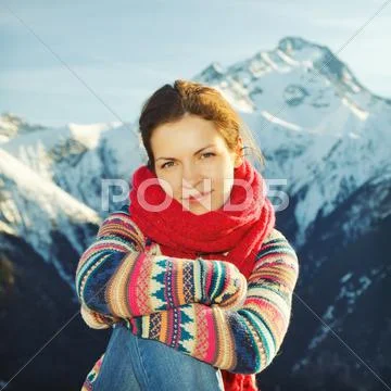Attractive girl with mountains in background Stock Photos