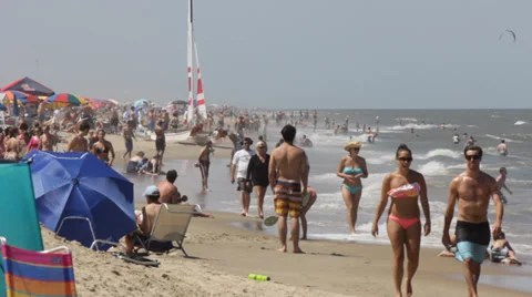 Attractive Group Walks Up And Down The Beach Stock Footage 37727092