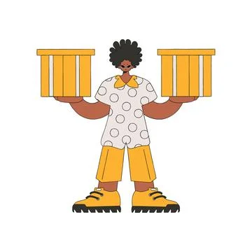 An attractive guy is holding boxes. Parcel and cargo transportation. Stock Illustration