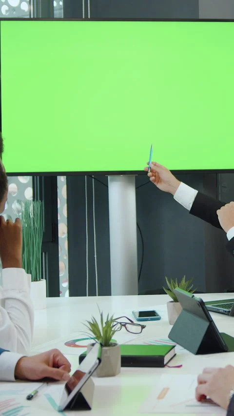 Attractive high-skilled smart mixed race businesspeople sitting around conferenc Stock Footage 330308715