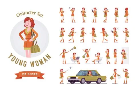 Attractive lady character set Stock Illustration
