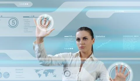 Attractive latina working with data Stock Illustration