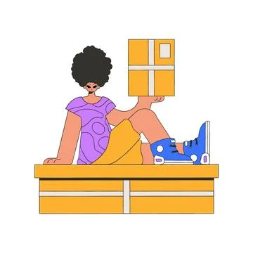 An attractive man is holding boxes. Parcel and cargo transportation. Illustrazione stock