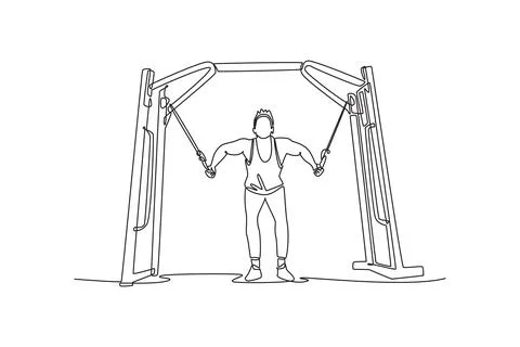 Attractive man is performing cable fly exercise on cable machine Stock Illustration