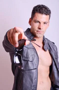 Attractive man pointing to the view Stock Photos