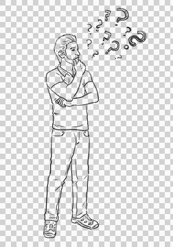 Attractive Man questioning Illustration with Question Marks Lineart Stock Illustration