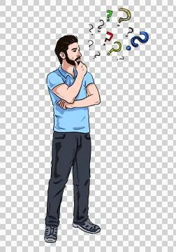 Attractive Man questioning Illustration with Question Marks Lineart Stock Illustration