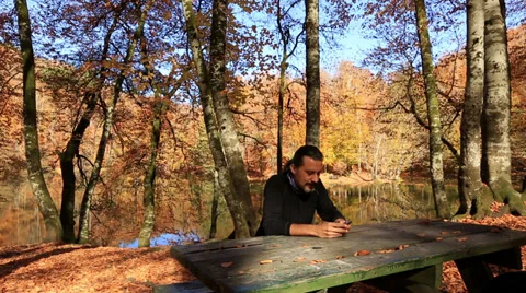 Attractive man talking phone at forest Stock Footage 32741253