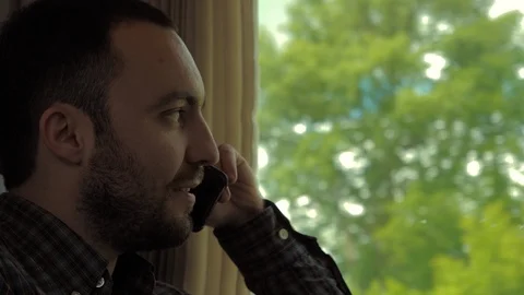 Attractive man talking on the phone while sitting in a train. Stock-Footage 115982566