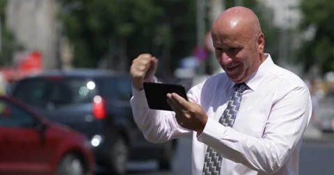 Attractive Manager Touch Pad Read Emails Happy Smiling Good News Financial Gain Stock Footage 50949852