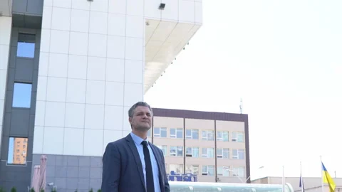 Attractive middle-aged man with gray hair. male close-up portrait. serious Stock Footage 90963089