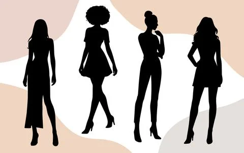 Attractive models in different dresses captivate with their beauty Stock Illustration