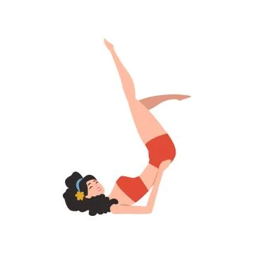 Attractive pin-up model with perfect slim body in inverted pose. Sexy girl Illustrazione stock