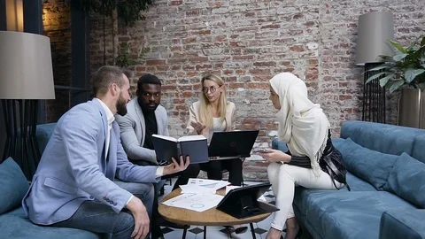 Attractive portrait of multi ethnic enterprising serious business people which Stock Footage 120792362
