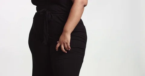 Attractive positive big model in one piece suit Stock Footage 81348165