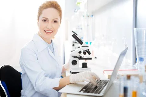 Attractive practitioner working with her computer 스톡 사진