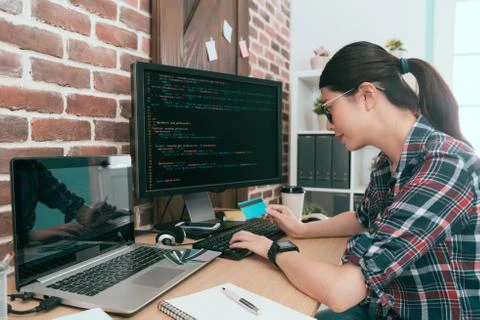 Attractive pretty business computer engineer 스톡 사진