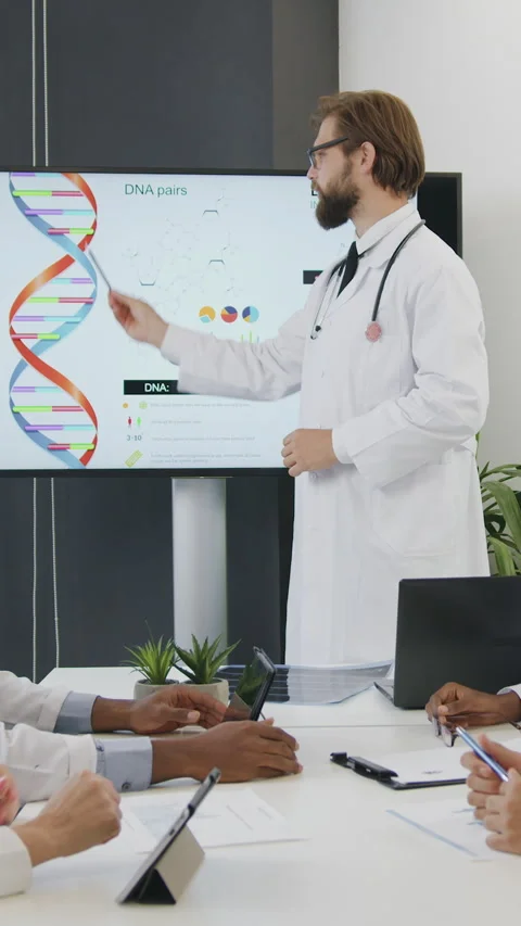 Attractive purposeful successful mixed race male and female medical coworkers ca Stock Footage 331460656