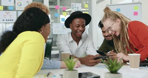 Attractive smiling confident experienced multiracial office friends doing break Stock Footage