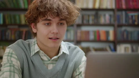 Attractive Student Man Using Laptop Search Information Internet Course Study Stock Footage 205794872