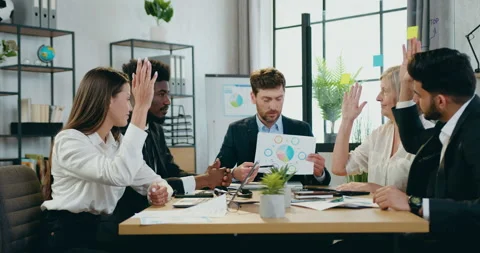 Attractive successful motivated different ages multiracial businesspeople Stock Footage 159586776
