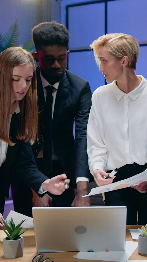 Attractive successful qualified purposeful multicultural male and female office  Stock Footage 327234872