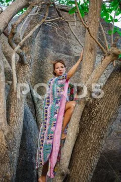 Attractive woman in summer clothes Stock Photos