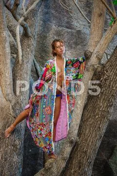 Attractive woman in summer clothes Stock Photos