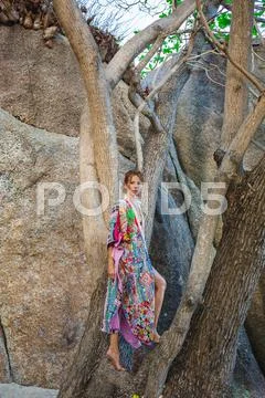 Attractive woman in summer clothes Stock Photos