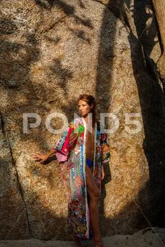 Attractive woman in summer clothes Stock Photos