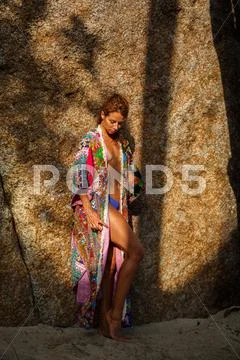 Attractive woman in summer clothes Stock Photos